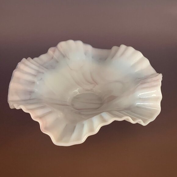Vintage Fenton Brown and White Slag Milk Glass Hobnail Ruffled Bowl RARE - Picture 3 of 7